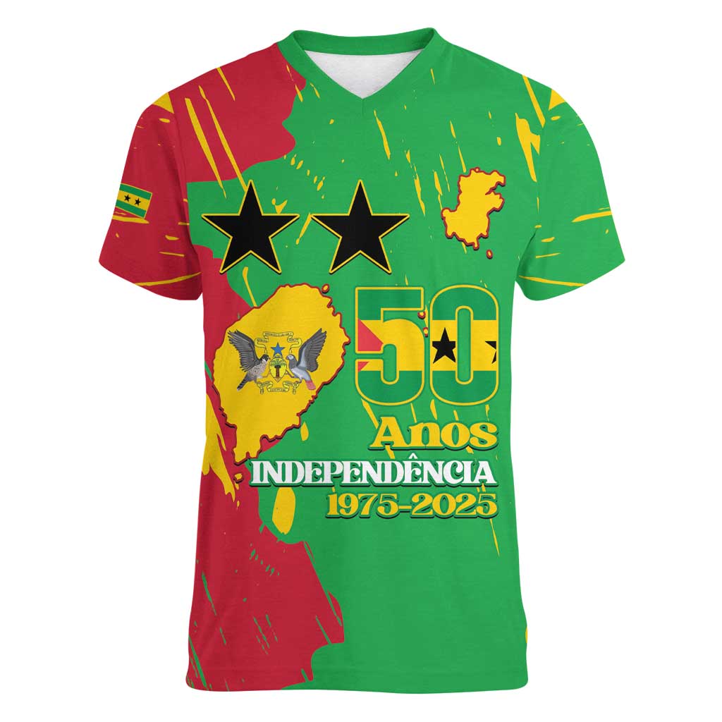 Sao Tome and Principe Independence Day Women V-Neck T-Shirt 50 Anos Independencia