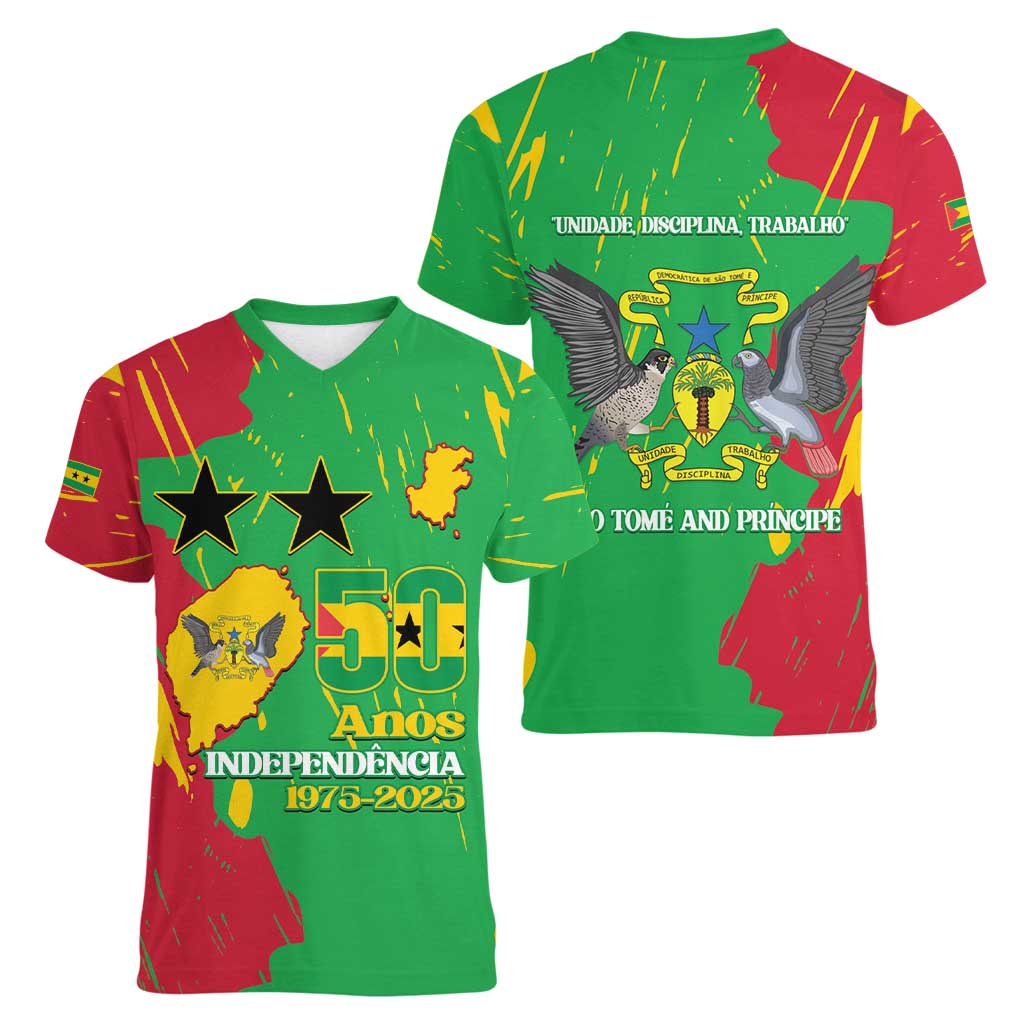 Sao Tome and Principe Independence Day Women V-Neck T-Shirt 50 Anos Independencia