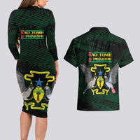 Sao Tome and Principe Couples Matching Long Sleeve Bodycon Dress and Hawaiian Shirt Coat Of Arms Style
