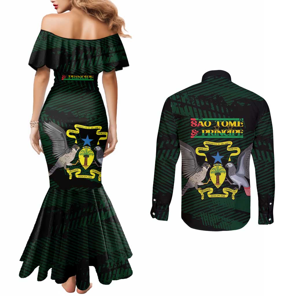 Sao Tome and Principe Couples Matching Mermaid Dress and Long Sleeve Button Shirt Coat Of Arms Style