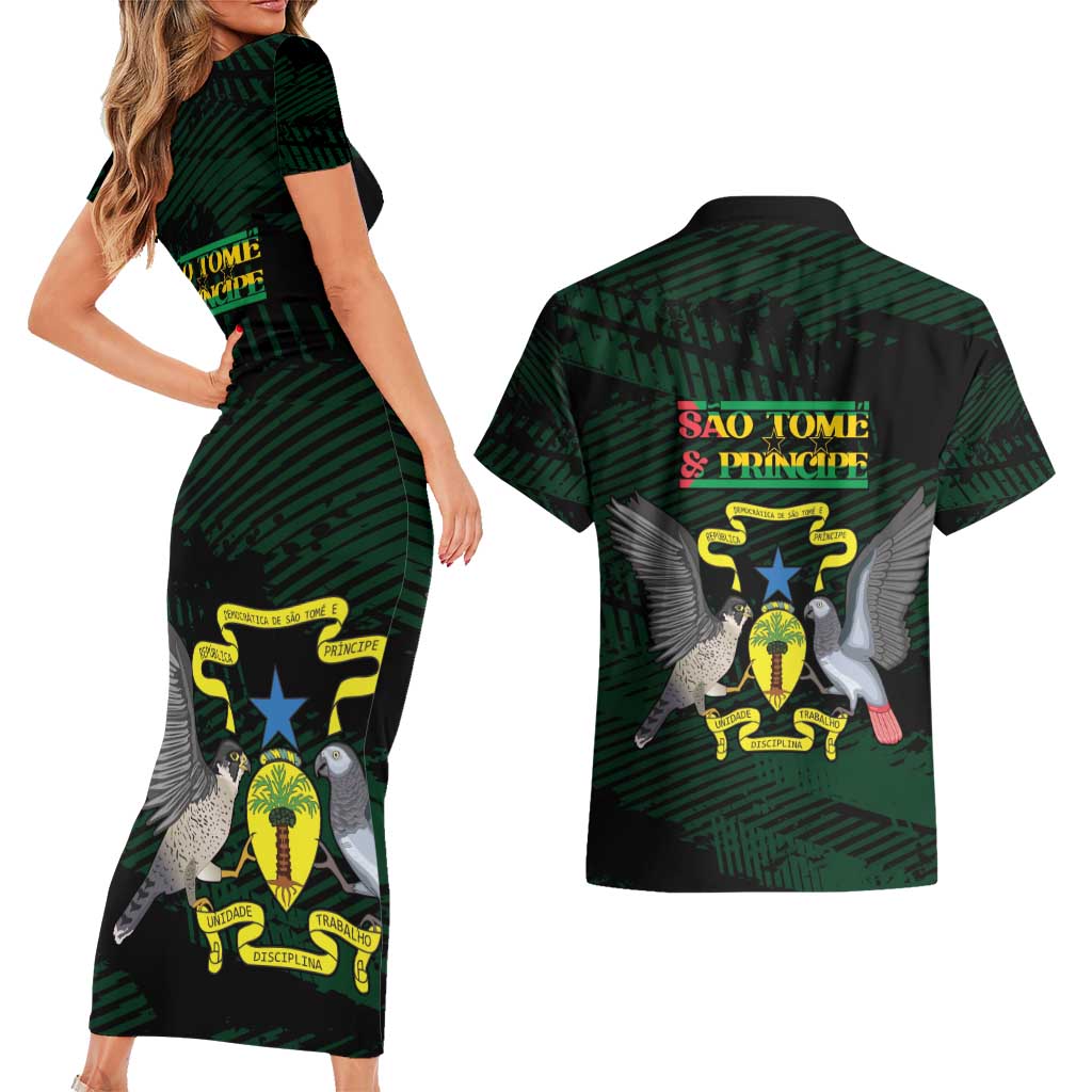 Sao Tome and Principe Couples Matching Short Sleeve Bodycon Dress and Hawaiian Shirt Coat Of Arms Style