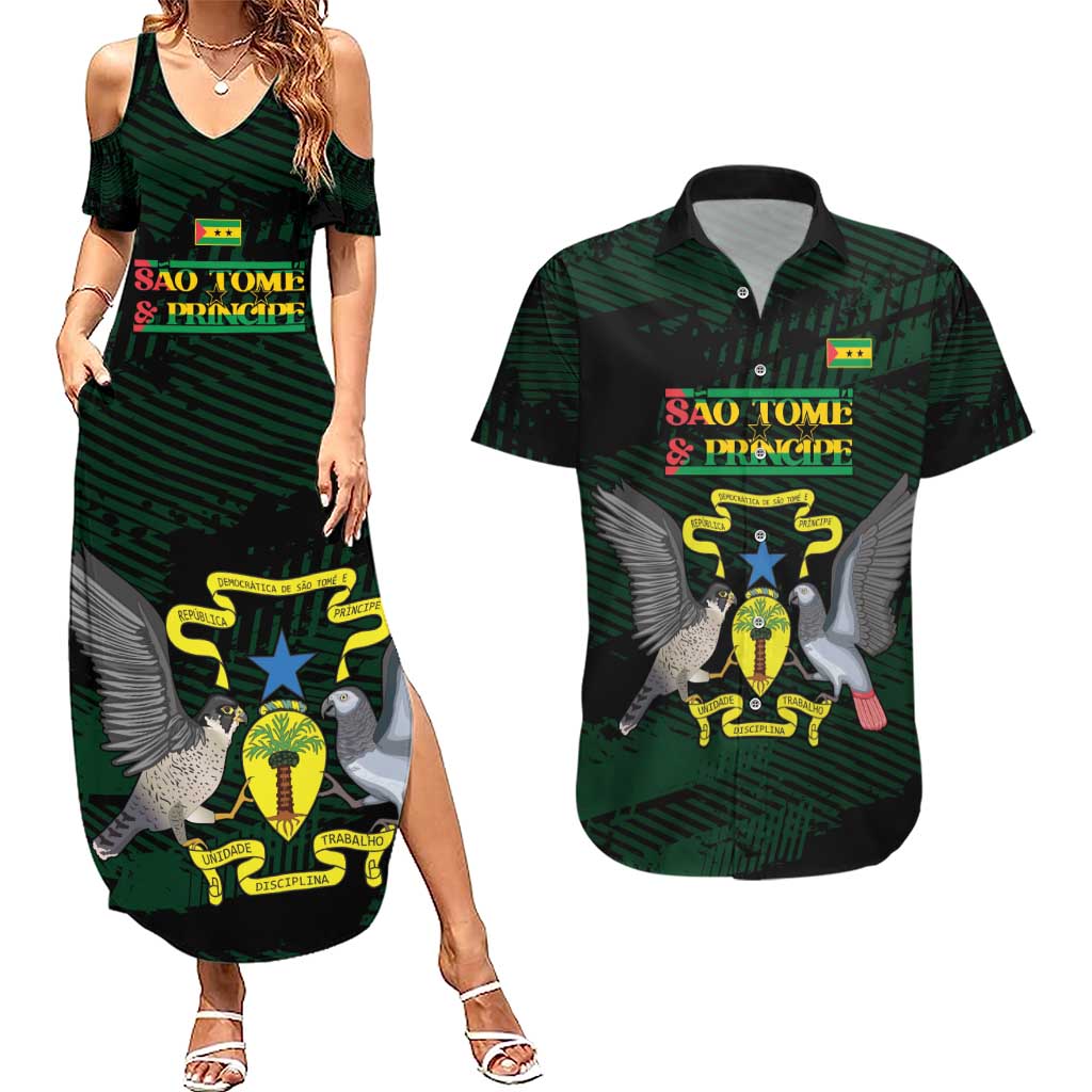 Sao Tome and Principe Couples Matching Summer Maxi Dress and Hawaiian Shirt Coat Of Arms Style
