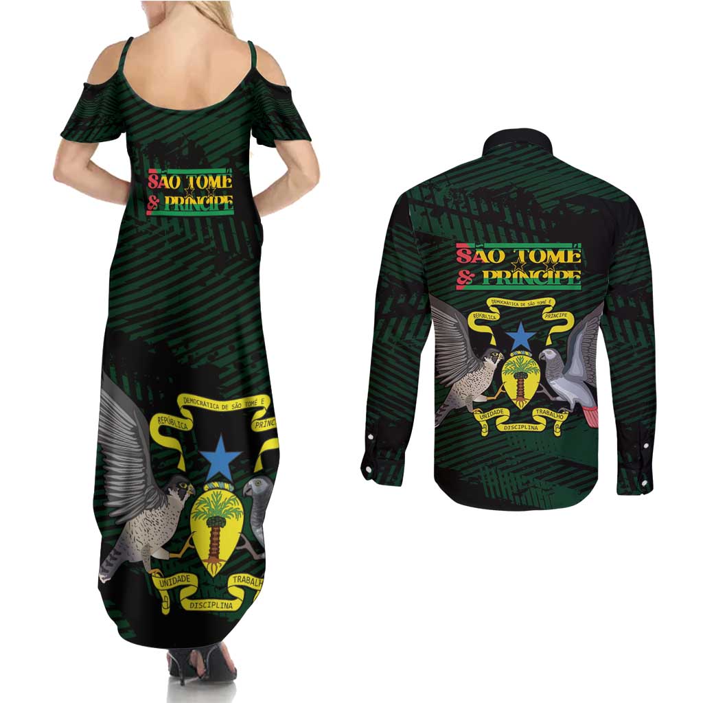 Sao Tome and Principe Couples Matching Summer Maxi Dress and Long Sleeve Button Shirt Coat Of Arms Style