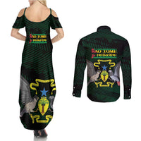 Sao Tome and Principe Couples Matching Summer Maxi Dress and Long Sleeve Button Shirt Coat Of Arms Style