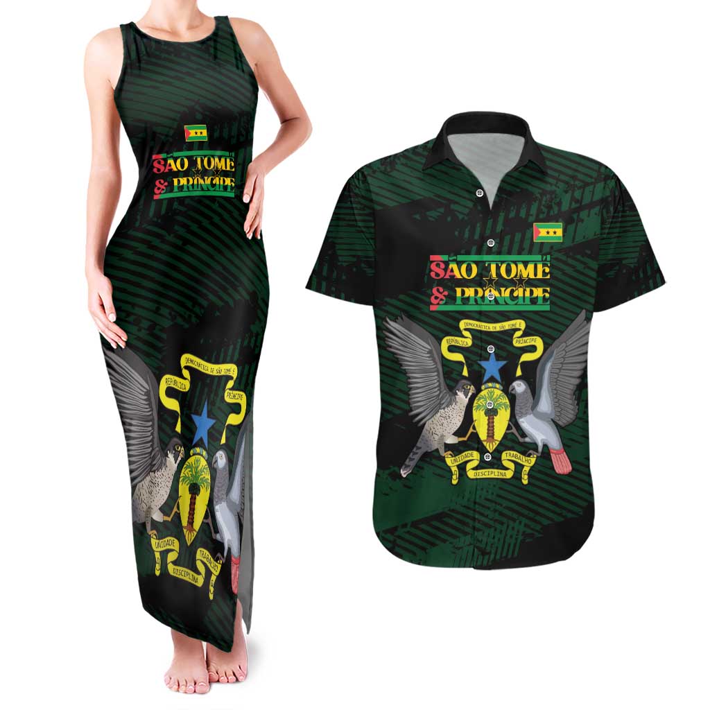 Sao Tome and Principe Couples Matching Tank Maxi Dress and Hawaiian Shirt Coat Of Arms Style