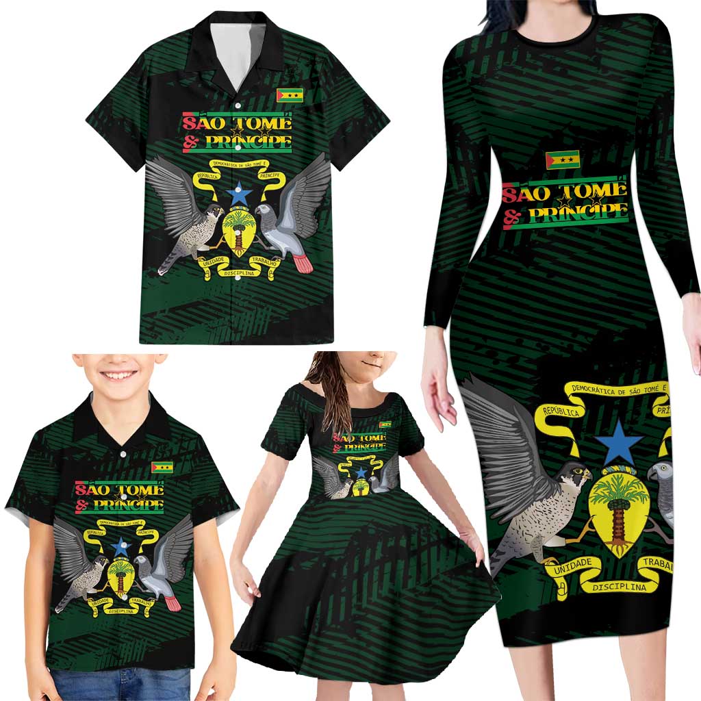 Sao Tome and Principe Family Matching Long Sleeve Bodycon Dress and Hawaiian Shirt Coat Of Arms Style