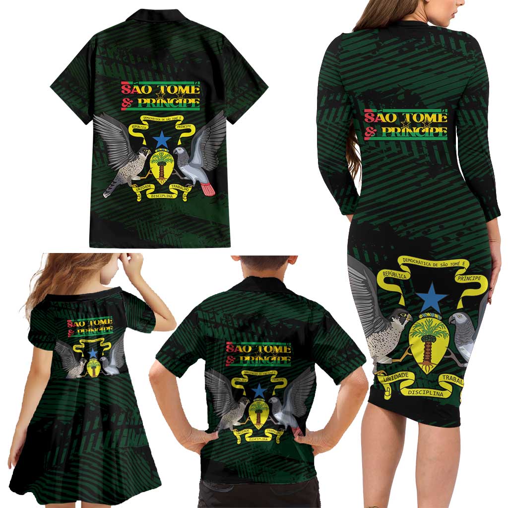 Sao Tome and Principe Family Matching Long Sleeve Bodycon Dress and Hawaiian Shirt Coat Of Arms Style