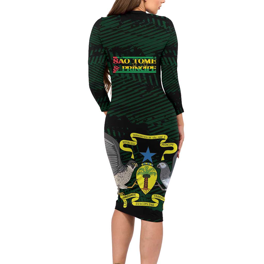Sao Tome and Principe Family Matching Long Sleeve Bodycon Dress and Hawaiian Shirt Coat Of Arms Style