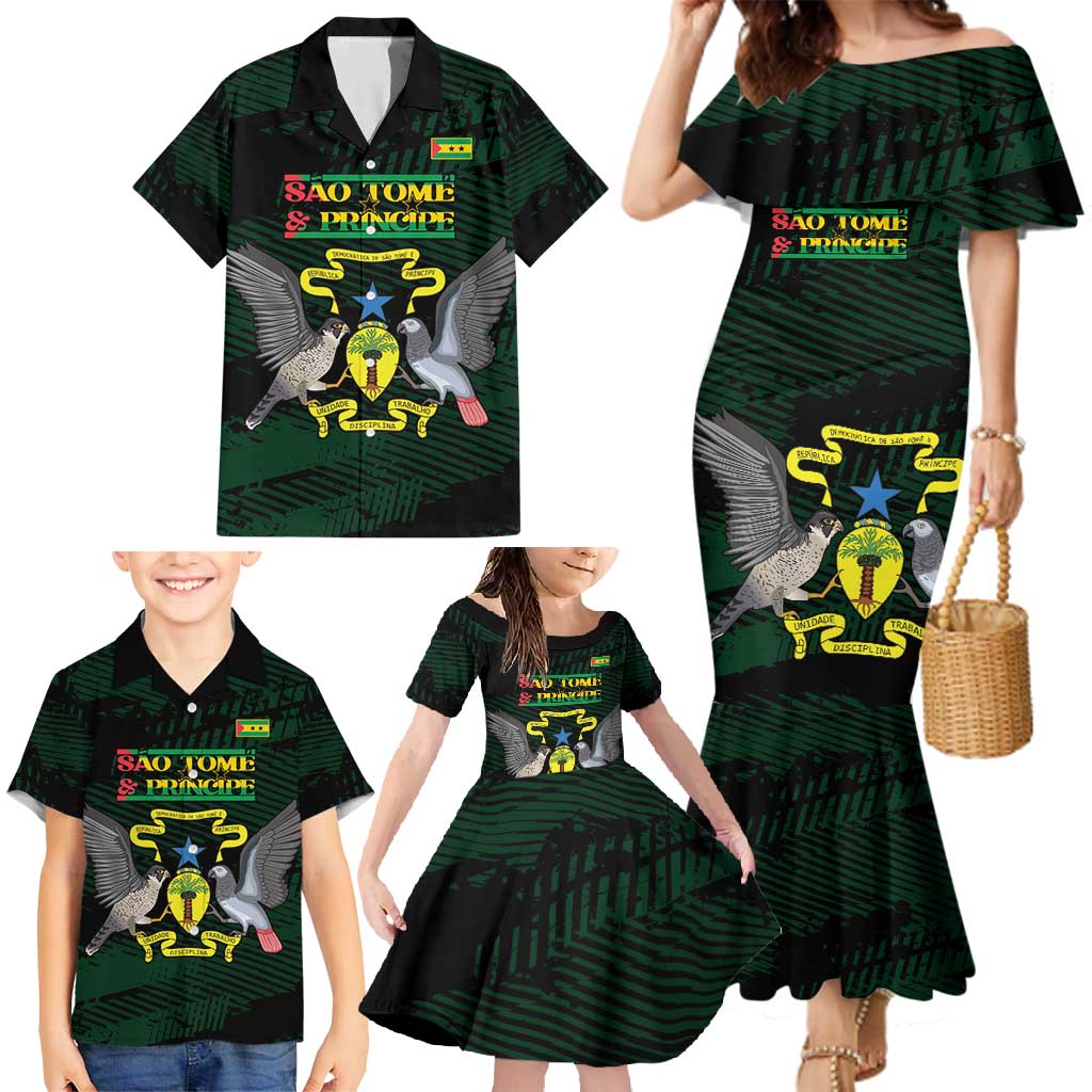 Sao Tome and Principe Family Matching Mermaid Dress and Hawaiian Shirt Coat Of Arms Style
