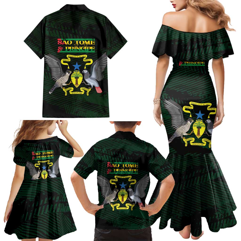 Sao Tome and Principe Family Matching Mermaid Dress and Hawaiian Shirt Coat Of Arms Style