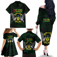 Sao Tome and Principe Family Matching Off The Shoulder Long Sleeve Dress and Hawaiian Shirt Coat Of Arms Style