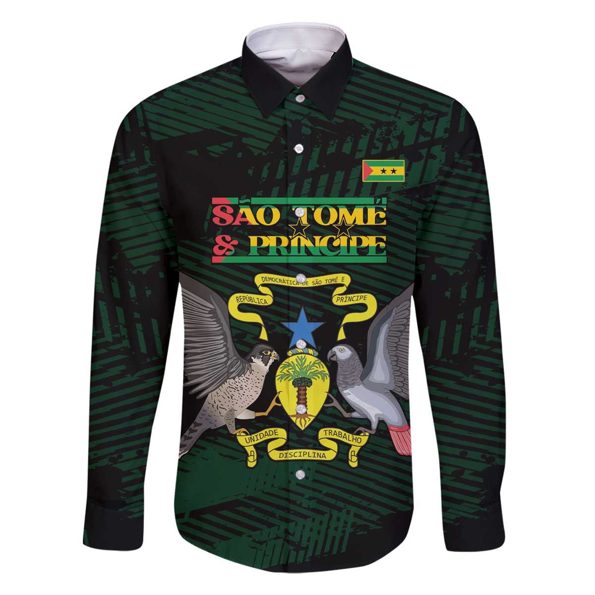 Sao Tome and Principe Family Matching Off The Shoulder Long Sleeve Dress and Hawaiian Shirt Coat Of Arms Style