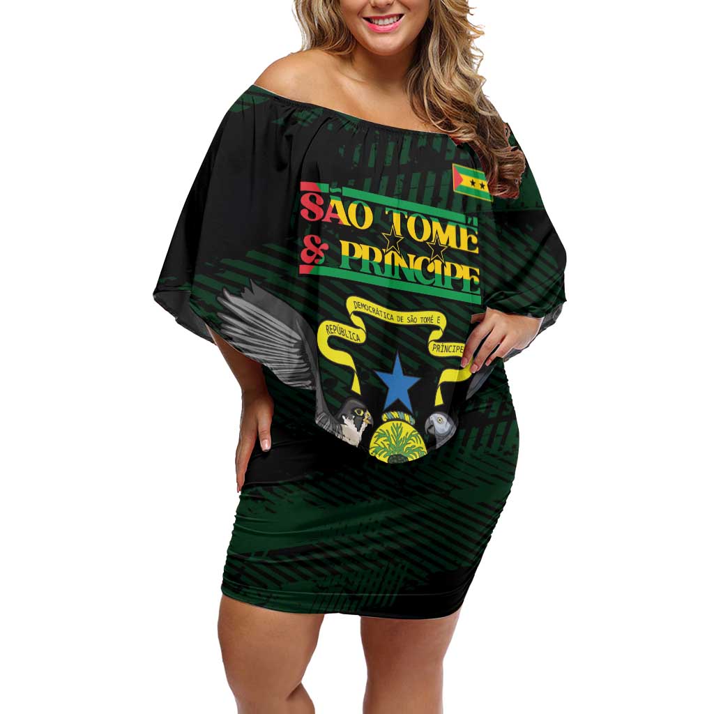Sao Tome and Principe Family Matching Off Shoulder Short Dress and Hawaiian Shirt Coat Of Arms Style