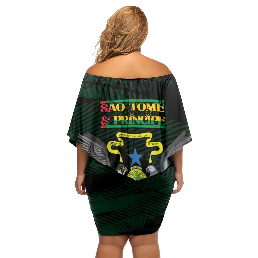 Sao Tome and Principe Family Matching Off Shoulder Short Dress and Hawaiian Shirt Coat Of Arms Style