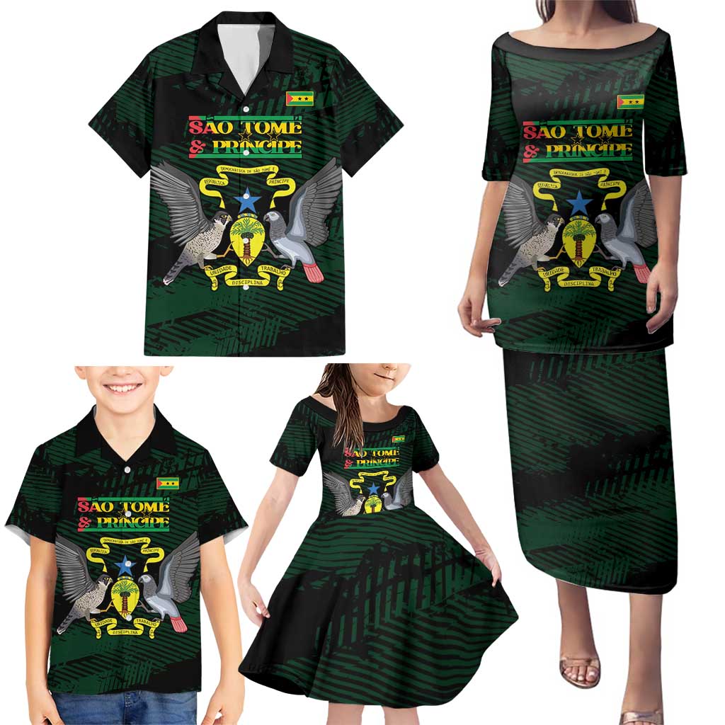 Sao Tome and Principe Family Matching Puletasi and Hawaiian Shirt Coat Of Arms Style