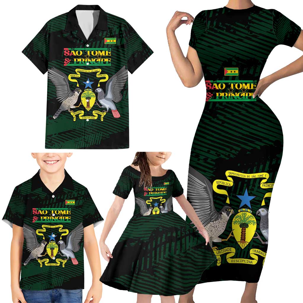 Sao Tome and Principe Family Matching Short Sleeve Bodycon Dress and Hawaiian Shirt Coat Of Arms Style