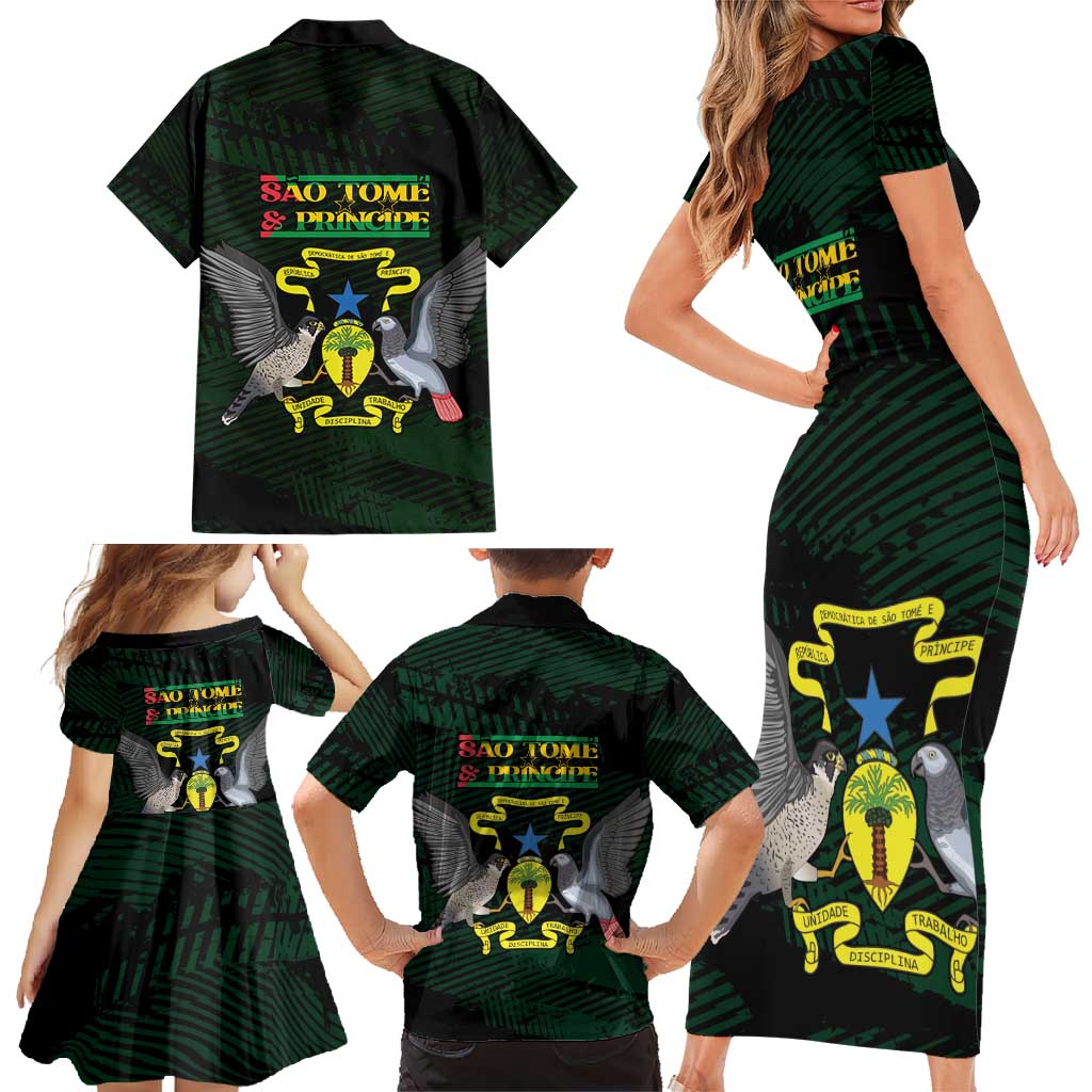Sao Tome and Principe Family Matching Short Sleeve Bodycon Dress and Hawaiian Shirt Coat Of Arms Style