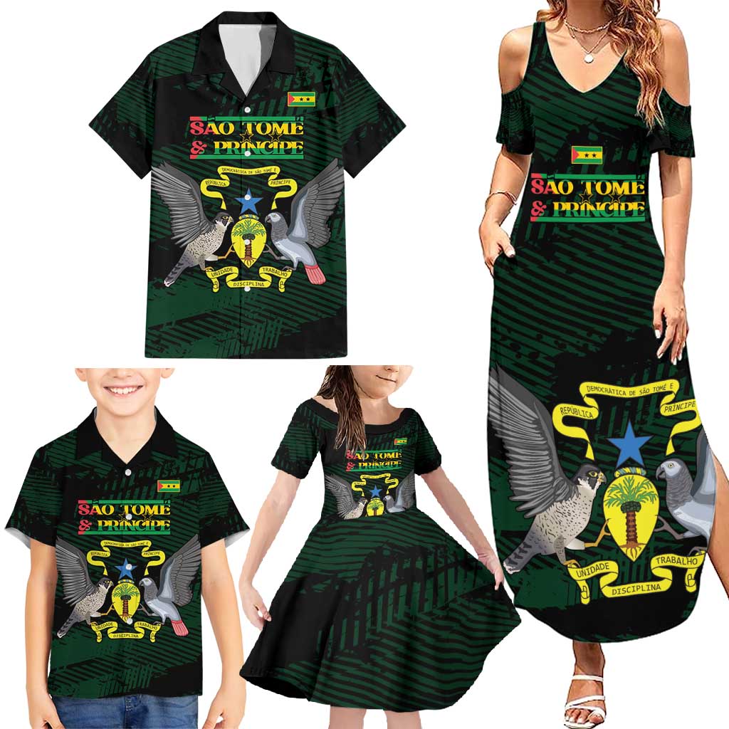 Sao Tome and Principe Family Matching Summer Maxi Dress and Hawaiian Shirt Coat Of Arms Style