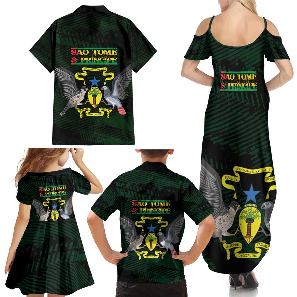 Sao Tome and Principe Family Matching Summer Maxi Dress and Hawaiian Shirt Coat Of Arms Style