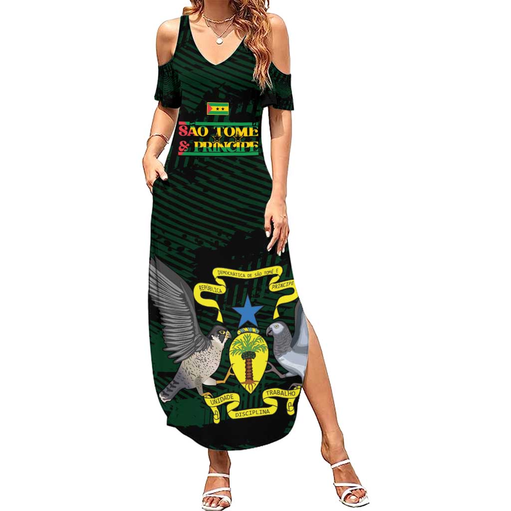 Sao Tome and Principe Family Matching Summer Maxi Dress and Hawaiian Shirt Coat Of Arms Style