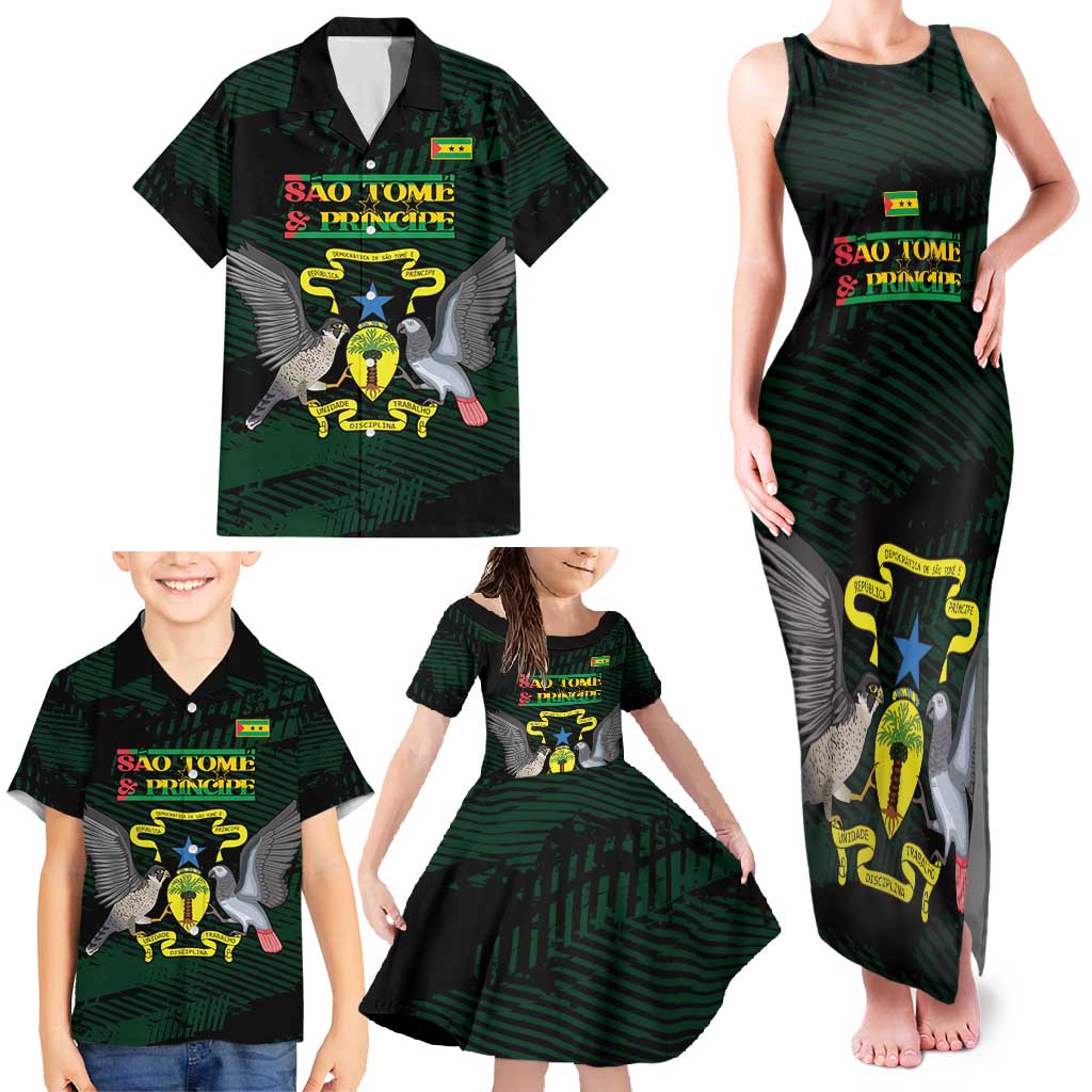 Sao Tome and Principe Family Matching Tank Maxi Dress and Hawaiian Shirt Coat Of Arms Style