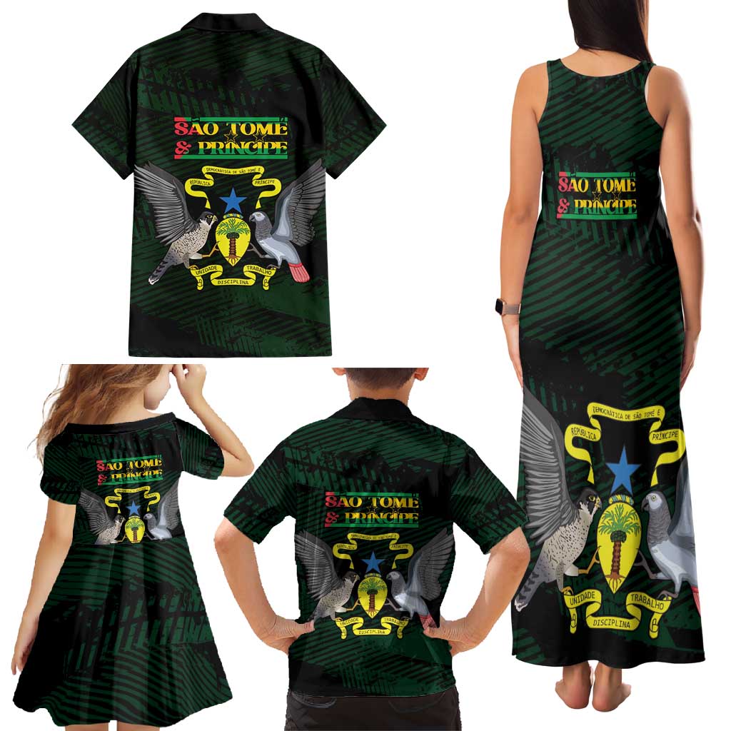 Sao Tome and Principe Family Matching Tank Maxi Dress and Hawaiian Shirt Coat Of Arms Style