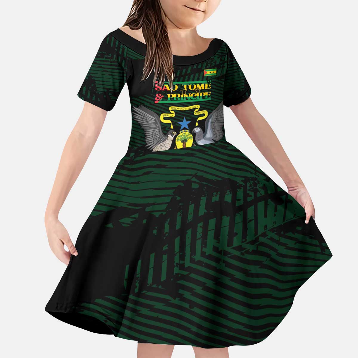 Sao Tome and Principe Kid Short Sleeve Dress Coat Of Arms Style