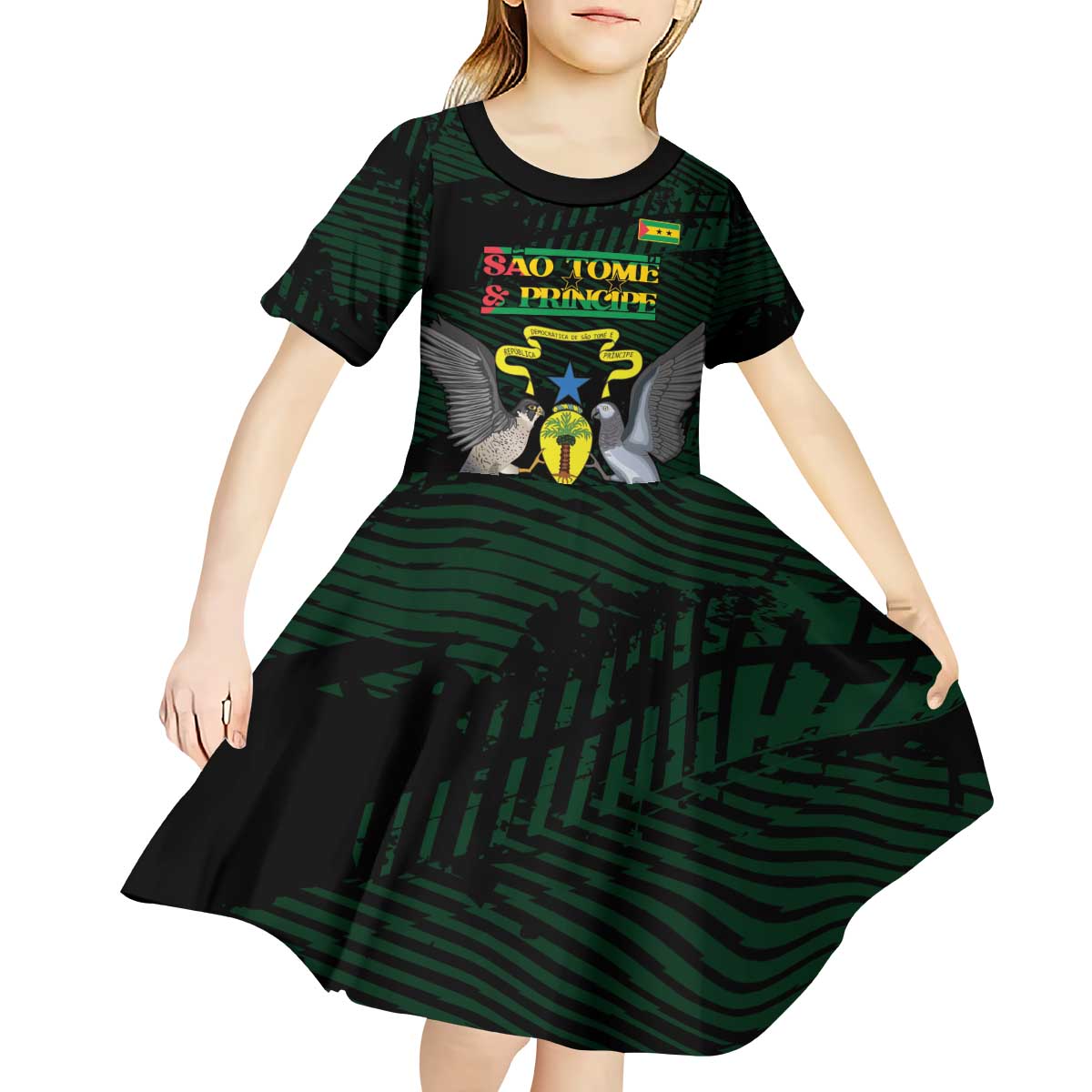 Sao Tome and Principe Kid Short Sleeve Dress Coat Of Arms Style