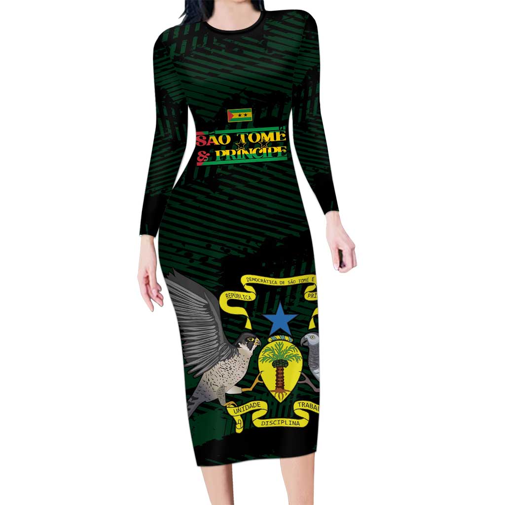 Sao Tome and Principe Long Sleeve Bodycon Dress Coat Of Arms Style