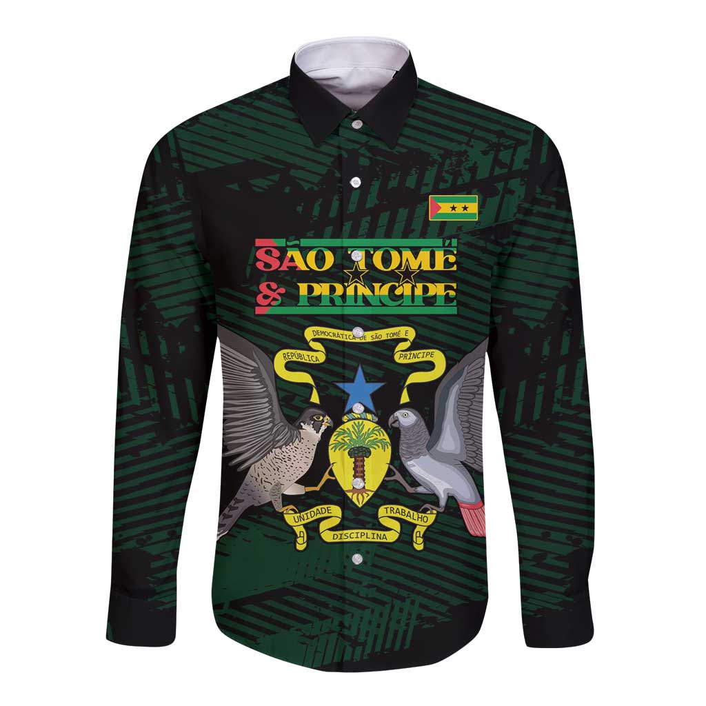 Sao Tome and Principe Long Sleeve Button Shirt Coat Of Arms Style