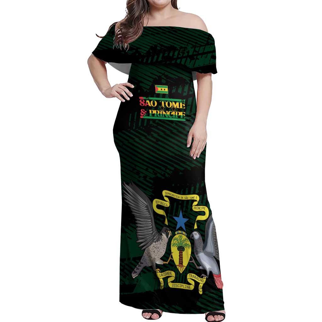 Sao Tome and Principe Off Shoulder Maxi Dress Coat Of Arms Style