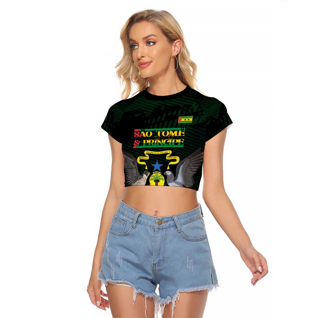 Sao Tome and Principe Raglan Cropped T Shirt Coat Of Arms Style