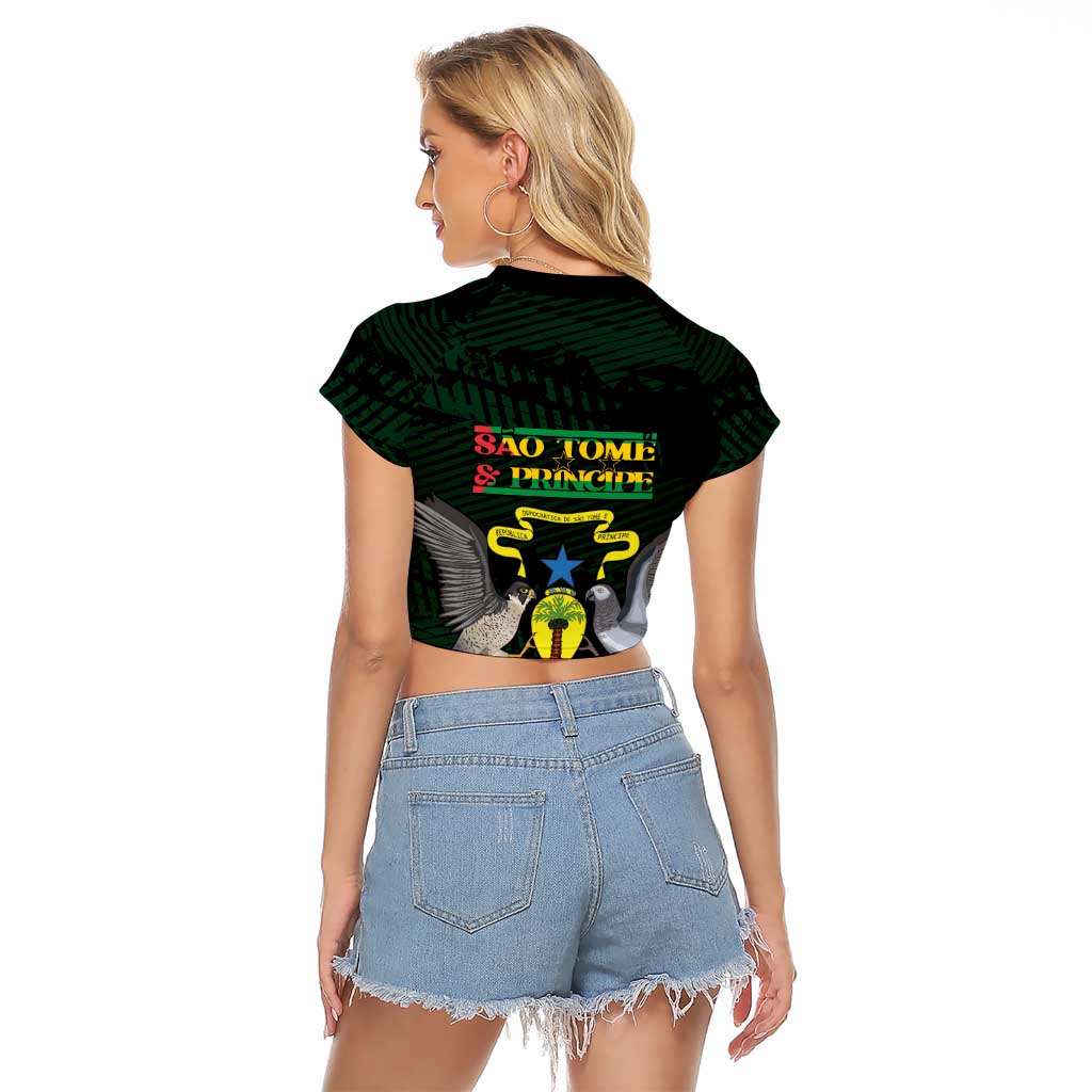 Sao Tome and Principe Raglan Cropped T Shirt Coat Of Arms Style