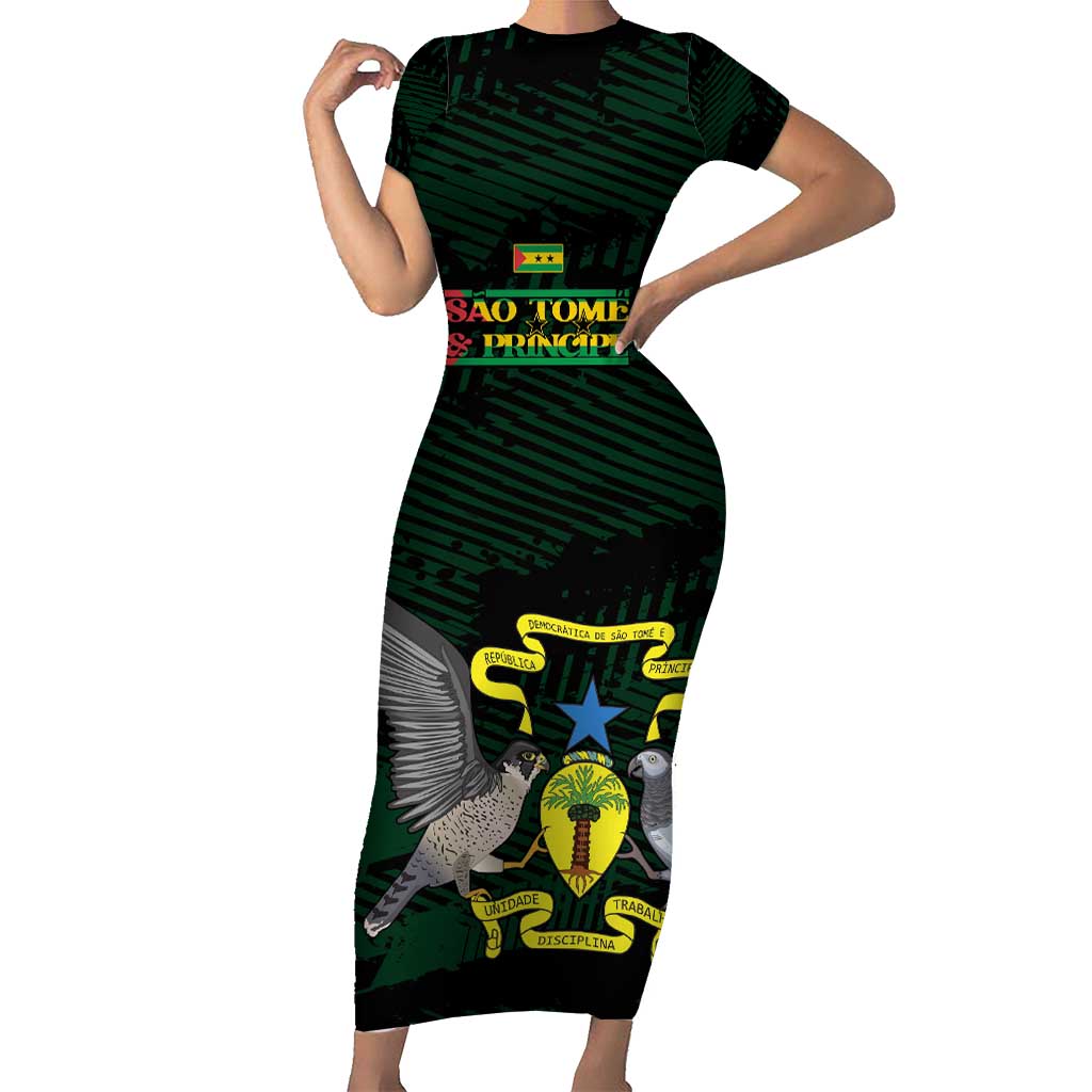 Sao Tome and Principe Short Sleeve Bodycon Dress Coat Of Arms Style