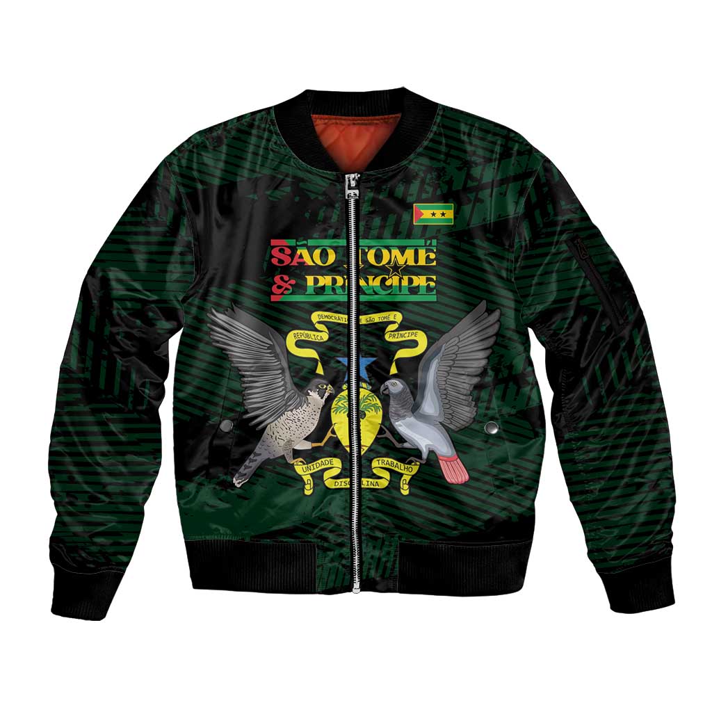 Sao Tome and Principe Sleeve Zip Bomber Jacket Coat Of Arms Style