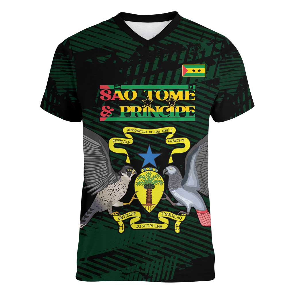 Sao Tome and Principe Women V-Neck T-Shirt Coat Of Arms Style