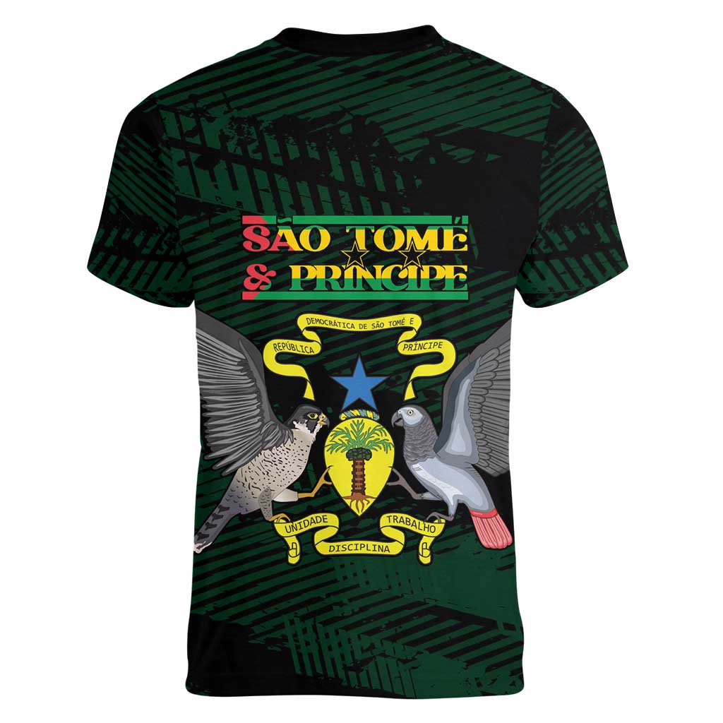 Sao Tome and Principe Women V-Neck T-Shirt Coat Of Arms Style