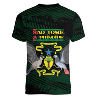 Sao Tome and Principe Women V-Neck T-Shirt Coat Of Arms Style