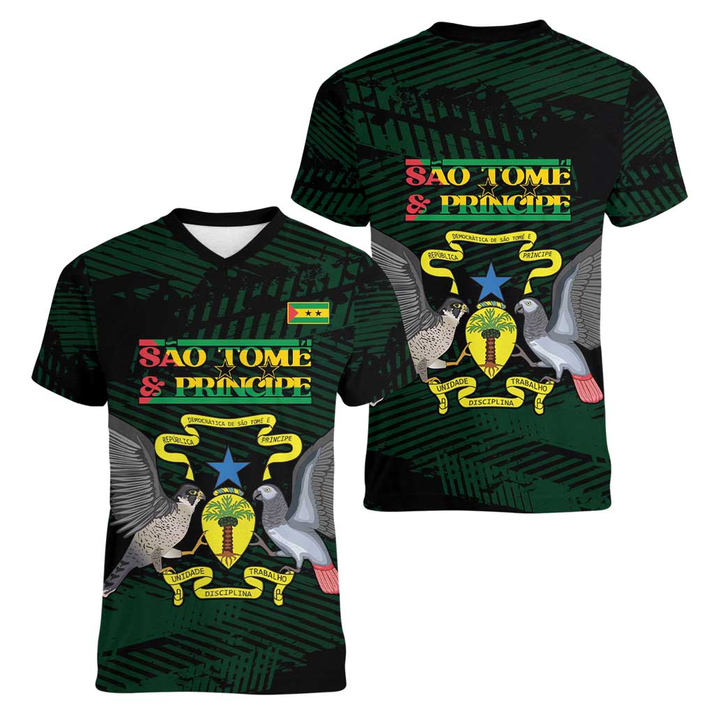 Sao Tome and Principe Women V-Neck T-Shirt Coat Of Arms Style