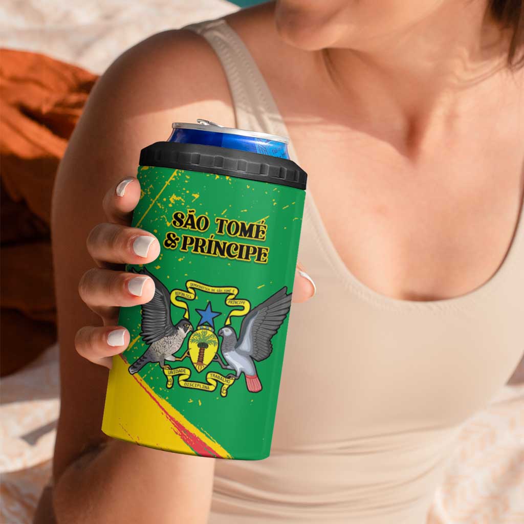 Custom Sao Tome and Principe Football 4 in 1 Can Cooler Tumbler Selecao dos Falcoes e Papagaios