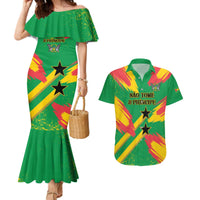 Custom Sao Tome and Principe Football Couples Matching Mermaid Dress and Hawaiian Shirt Selecao dos Falcoes e Papagaios