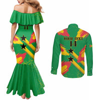 Custom Sao Tome and Principe Football Couples Matching Mermaid Dress and Long Sleeve Button Shirt Selecao dos Falcoes e Papagaios