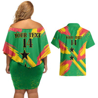 Custom Sao Tome and Principe Football Couples Matching Off Shoulder Short Dress and Hawaiian Shirt Selecao dos Falcoes e Papagaios