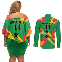 Custom Sao Tome and Principe Football Couples Matching Off Shoulder Short Dress and Long Sleeve Button Shirt Selecao dos Falcoes e Papagaios