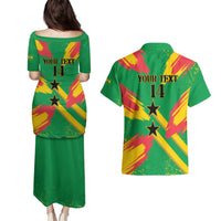 Custom Sao Tome and Principe Football Couples Matching Puletasi and Hawaiian Shirt Selecao dos Falcoes e Papagaios