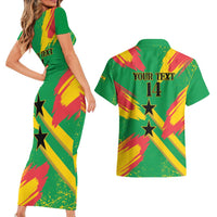 Custom Sao Tome and Principe Football Couples Matching Short Sleeve Bodycon Dress and Hawaiian Shirt Selecao dos Falcoes e Papagaios