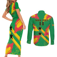 Custom Sao Tome and Principe Football Couples Matching Short Sleeve Bodycon Dress and Long Sleeve Button Shirt Selecao dos Falcoes e Papagaios