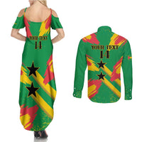 Custom Sao Tome and Principe Football Couples Matching Summer Maxi Dress and Long Sleeve Button Shirt Selecao dos Falcoes e Papagaios