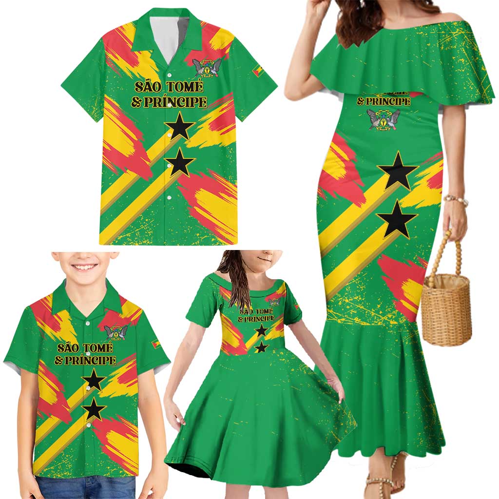 Custom Sao Tome and Principe Football Family Matching Mermaid Dress and Hawaiian Shirt Selecao dos Falcoes e Papagaios