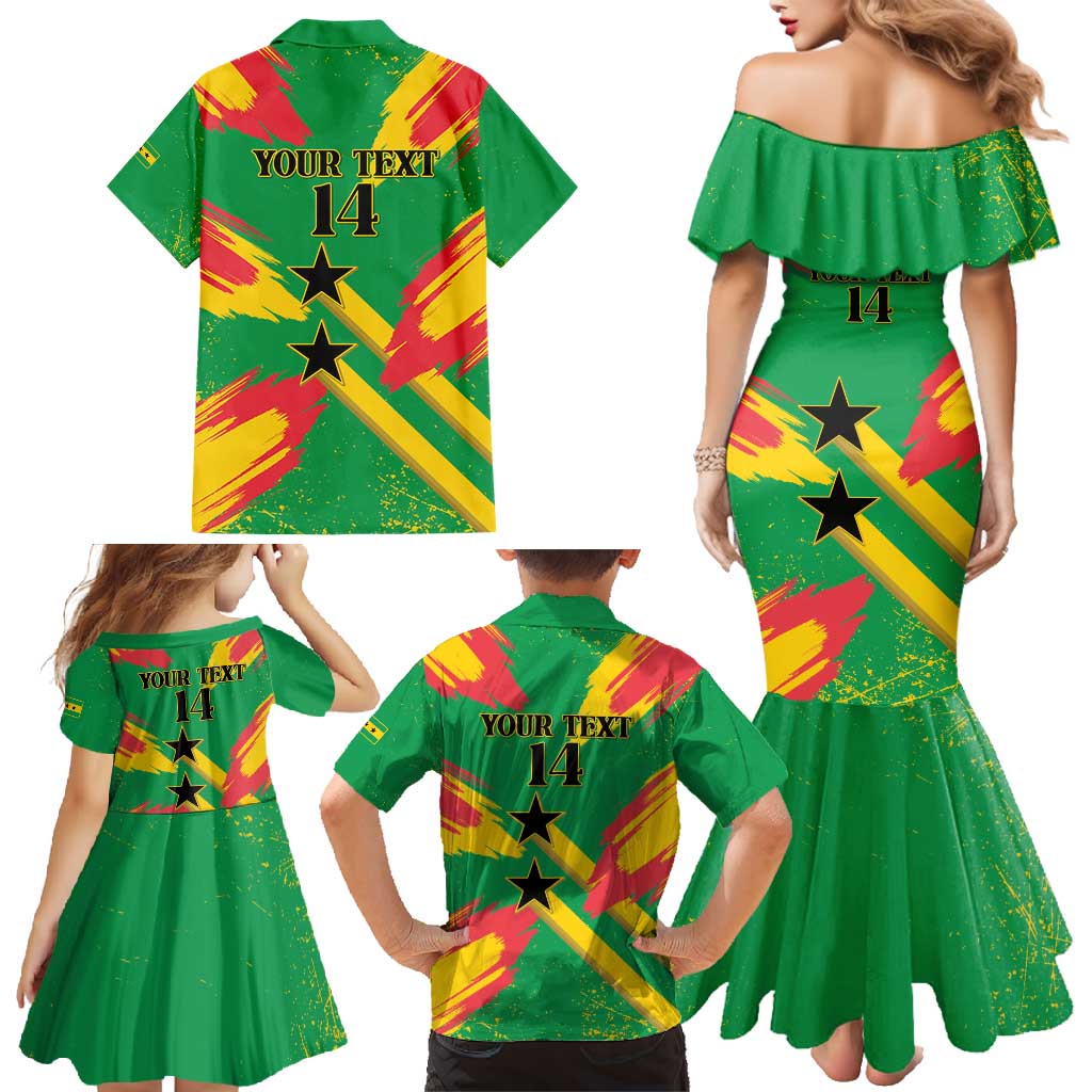 Custom Sao Tome and Principe Football Family Matching Mermaid Dress and Hawaiian Shirt Selecao dos Falcoes e Papagaios